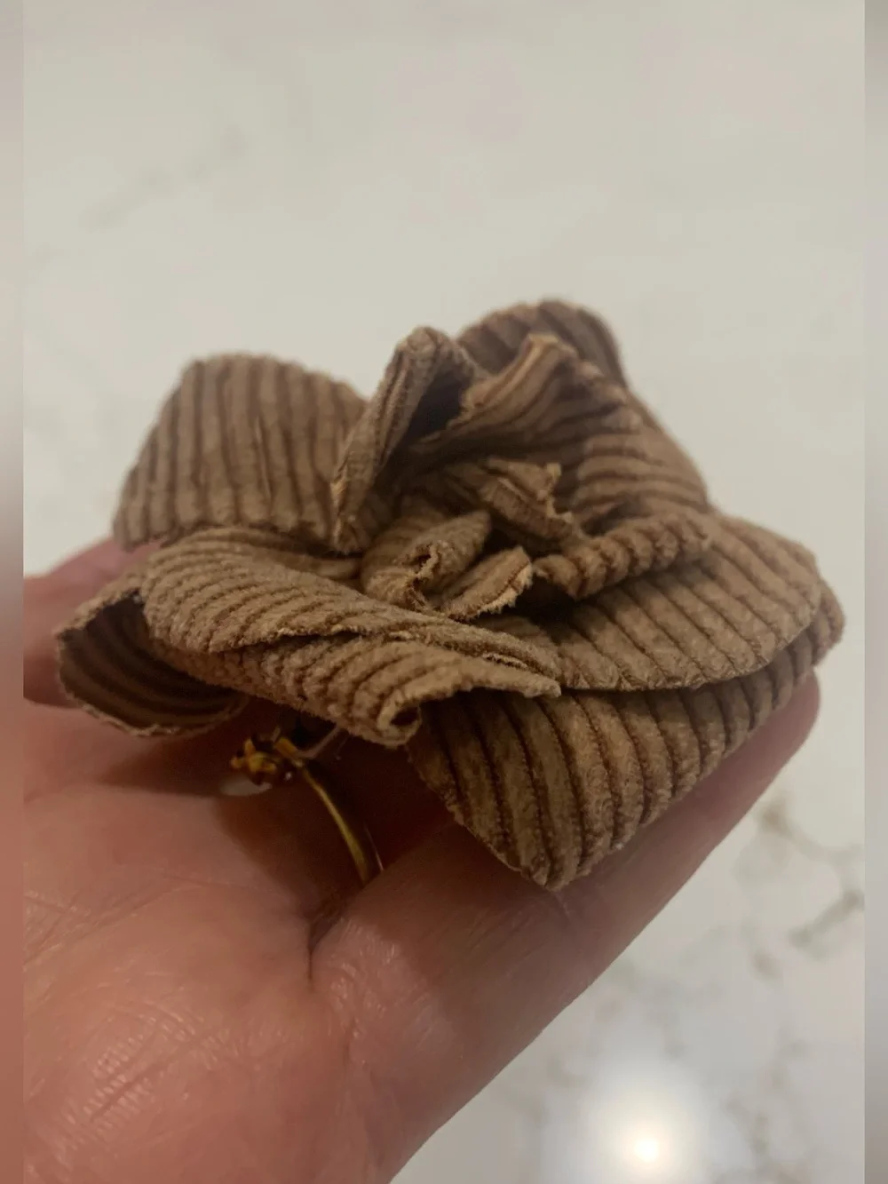 Rare CHANEL Brown Corduroy Camellia BROOCH